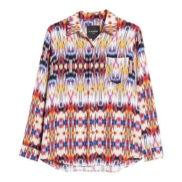 Le Superbe Button Down Blouse Ex Boyfriend Shirt Goa Goa Print – Size 0 / Small - Picture 7 of 14